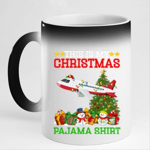 This Is My Christmas Tree Pajamas Airplane Christmas Gift 11oz Black Color Changing Mug