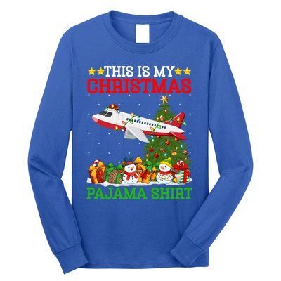 This Is My Christmas Tree Pajamas Airplane Christmas Gift Long Sleeve Shirt