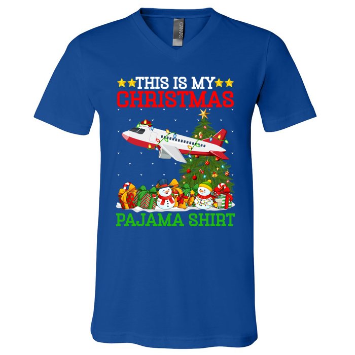 This Is My Christmas Tree Pajamas Airplane Christmas Gift V-Neck T-Shirt