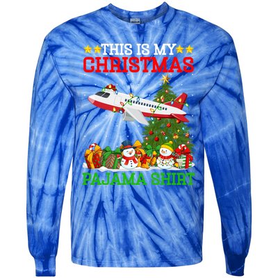 This Is My Christmas Tree Pajamas Airplane Christmas Gift Tie-Dye Long Sleeve Shirt