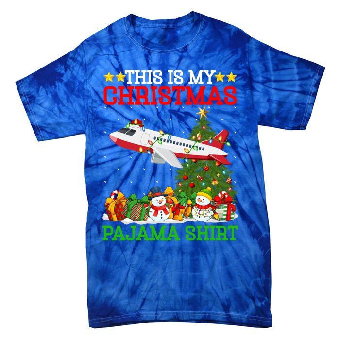 This Is My Christmas Tree Pajamas Airplane Christmas Gift Tie-Dye T-Shirt