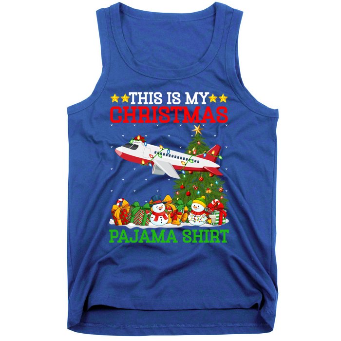 This Is My Christmas Tree Pajamas Airplane Christmas Gift Tank Top