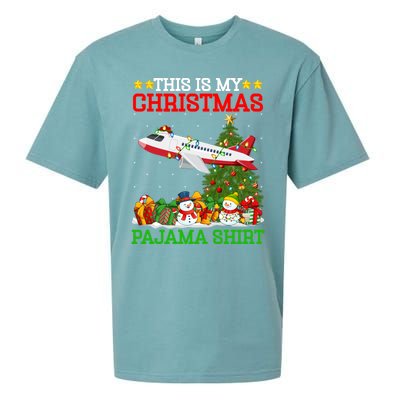 This Is My Christmas Tree Pajamas Airplane Christmas Gift Sueded Cloud Jersey T-Shirt