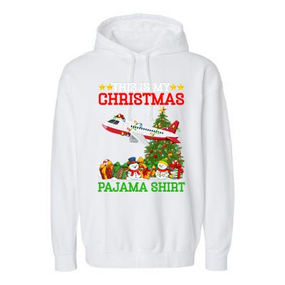 This Is My Christmas Tree Pajamas Airplane Christmas Gift Garment-Dyed Fleece Hoodie