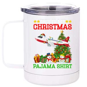 This Is My Christmas Tree Pajamas Airplane Christmas Gift 12 oz Stainless Steel Tumbler Cup