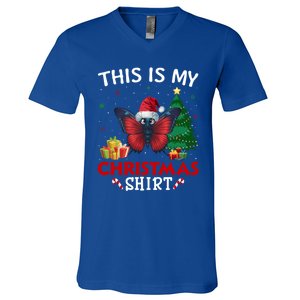 This Is My Butterfly Santa Hat Christmas Pajama Gift V-Neck T-Shirt