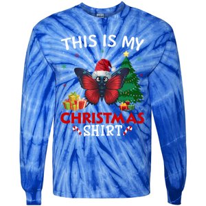 This Is My Butterfly Santa Hat Christmas Pajama Gift Tie-Dye Long Sleeve Shirt