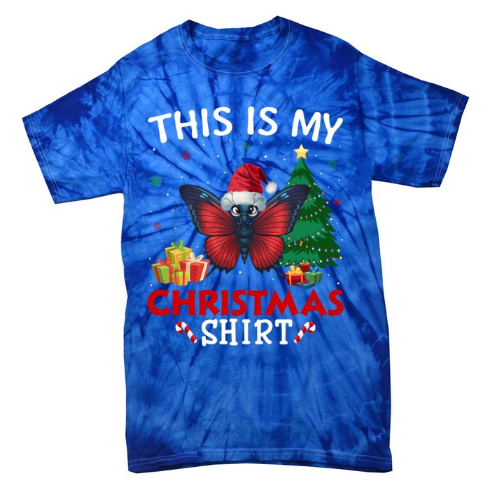 This Is My Butterfly Santa Hat Christmas Pajama Gift Tie-Dye T-Shirt