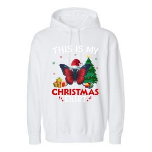 This Is My Butterfly Santa Hat Christmas Pajama Gift Garment-Dyed Fleece Hoodie