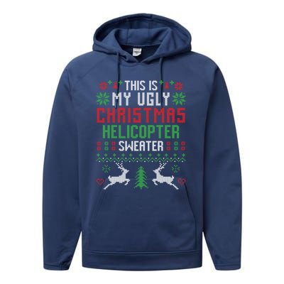 This Is My Ugly Christmas Helicopter Sweater Pilot Gift Performance Fleece Hoodie