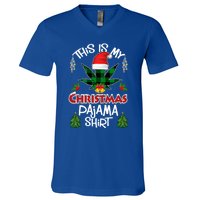 This Is My Christmas Pajama Santa Hat Weed Marijuana Xmas Gift V-Neck T-Shirt