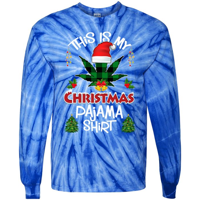 This Is My Christmas Pajama Santa Hat Weed Marijuana Xmas Gift Tie-Dye Long Sleeve Shirt