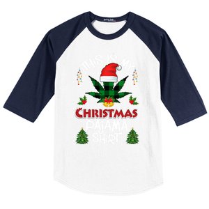 This Is My Christmas Pajama Santa Hat Weed Marijuana Xmas Gift Baseball Sleeve Shirt