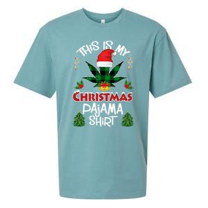 This Is My Christmas Pajama Santa Hat Weed Marijuana Xmas Gift Sueded Cloud Jersey T-Shirt