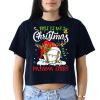 This Is My Christmas Baseball Pajama For Boys Women's Crop Top Tee
