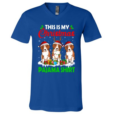 This Is My Christmas Pajama Beagle Dog Lights Xmas Meaningful Gift V-Neck T-Shirt