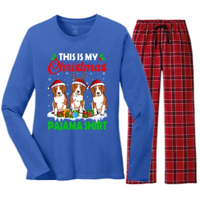 This Is My Christmas Pajama Beagle Dog Lights Xmas Meaningful Gift Women's Long Sleeve Flannel Pajama Set 