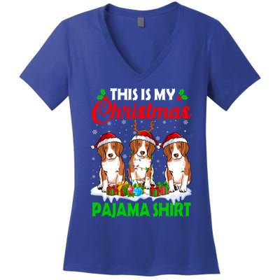 This Is My Christmas Pajama Beagle Dog Lights Xmas Meaningful Gift Women's V-Neck T-Shirt