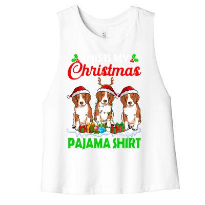 This Is My Christmas Pajama Beagle Dog Lights Xmas Meaningful Gift Women's Racerback Cropped Tank