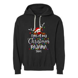 This Is My Christmas Pajama Xmas Lights Funny Holiday Garment-Dyed Fleece Hoodie