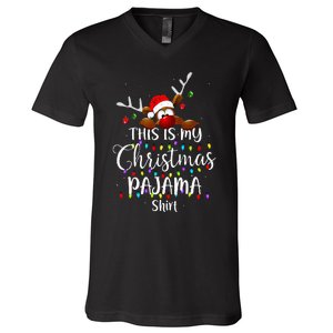 This Is My Christmas Pajama Xmas Lights Funny Holiday V-Neck T-Shirt