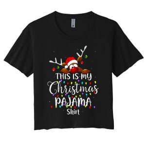 This Is My Christmas Pajama Xmas Lights Funny Holiday Women's Crop Top Tee