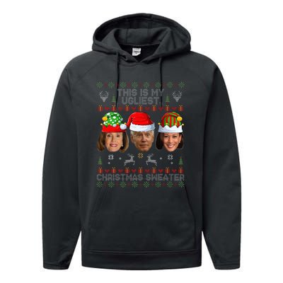 This Is My Ugliest Christmas Sweater Funny Joe Biden Kamala Performance Fleece Hoodie