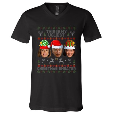 This Is My Ugliest Christmas Sweater Funny Joe Biden Kamala V-Neck T-Shirt