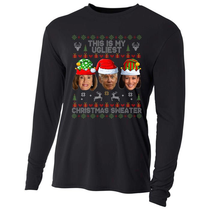 This Is My Ugliest Christmas Sweater Funny Joe Biden Kamala Cooling Performance Long Sleeve Crew