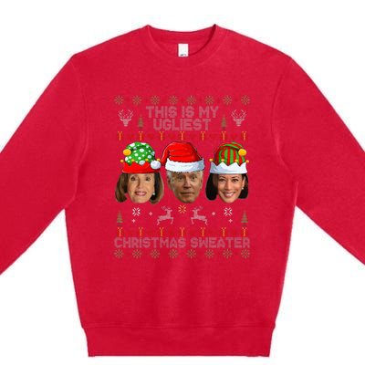 This Is My Ugliest Christmas Sweater Funny Joe Biden Kamala Premium Crewneck Sweatshirt