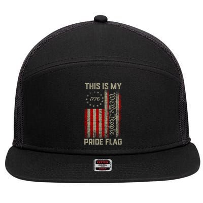 This Is My Pride Flag Usa American Patriotic 4th Of July 7 Panel Mesh Trucker Snapback Hat