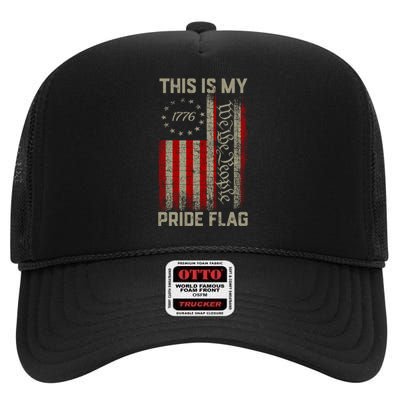 This Is My Pride Flag Usa American Patriotic 4th Of July High Crown Mesh Back Trucker Hat