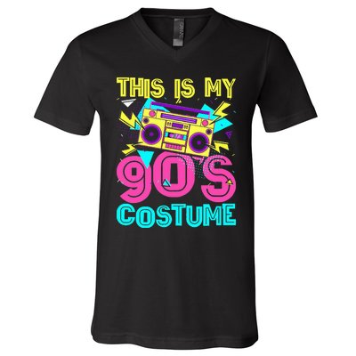 This Is My 90s Costume Retro 90s Music Theme Party Nineties V-Neck T-Shirt