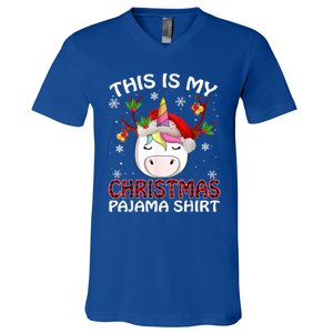 This Is My Christmas Pajama Gift Unicorn Funny Santa Xmas Funny Gift V-Neck T-Shirt