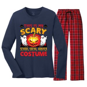 This Is My Scary School Social Worker Costume Halloween Women's Long Sleeve Flannel Pajama Set 