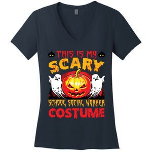 This Is My Scary School Social Worker Costume Halloween Women's V-Neck T-Shirt