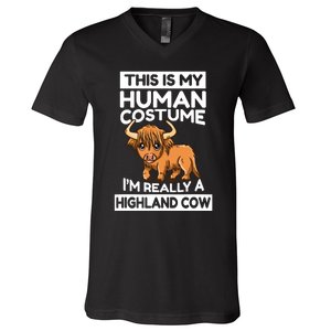 This Is My Human Costume IM Really A Highland Cow V-Neck T-Shirt