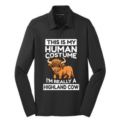 This Is My Human Costume IM Really A Highland Cow Silk Touch Performance Long Sleeve Polo