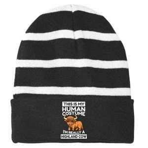 This Is My Human Costume IM Really A Highland Cow Striped Beanie with Solid Band