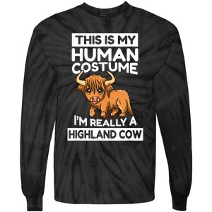 This Is My Human Costume IM Really A Highland Cow Tie-Dye Long Sleeve Shirt