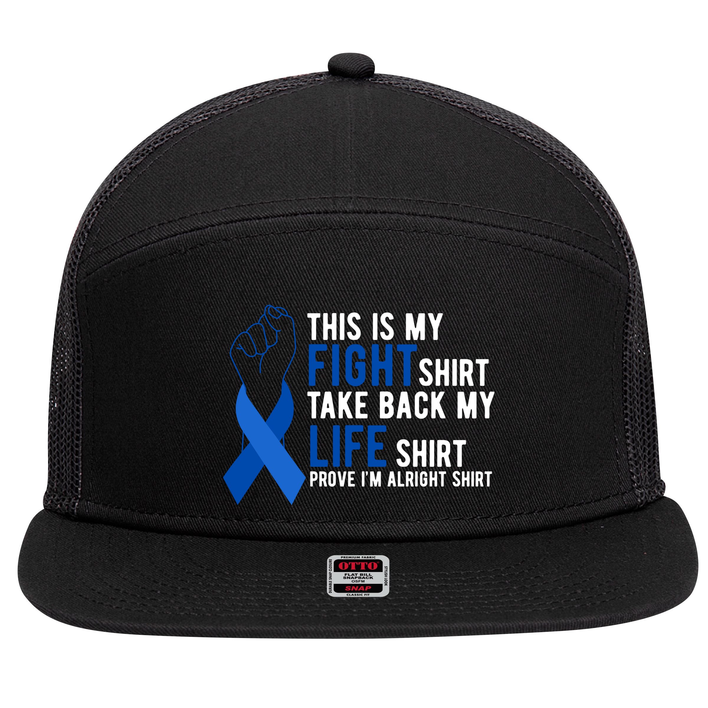 This Is My Fight Colon Cancer Awareness 7 Panel Mesh Trucker Snapback Hat