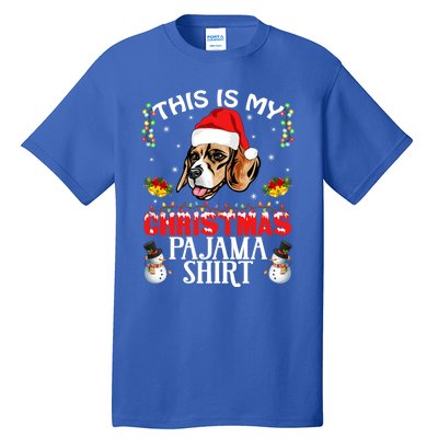 This Is My Christmas Pajama Meaningful Gift Beagle Dog Santa Hat Funny Gift Tall T-Shirt