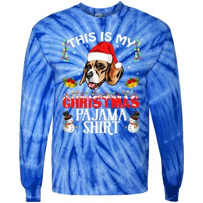 This Is My Christmas Pajama Meaningful Gift Beagle Dog Santa Hat Funny Gift Tie-Dye Long Sleeve Shirt