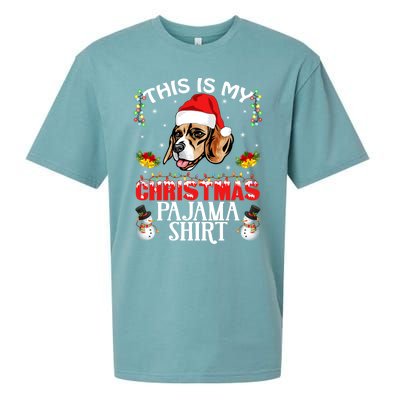 This Is My Christmas Pajama Meaningful Gift Beagle Dog Santa Hat Funny Gift Sueded Cloud Jersey T-Shirt