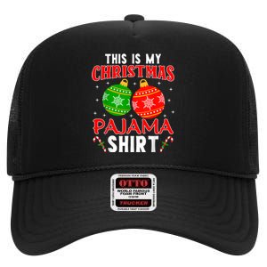 This Is My Christmas Pajama Funny Xmas Pjs High Crown Mesh Back Trucker Hat