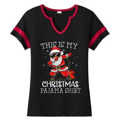 This Is My Christmas Pajama Dabbing African American Santa Ladies Halftime Notch Neck Tee