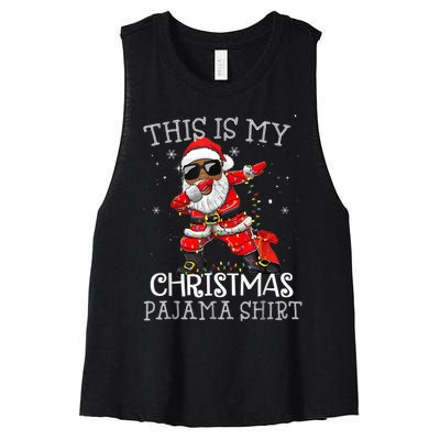 This Is My Christmas Pajama Dabbing African American Santa Women's Racerback Cropped Tank