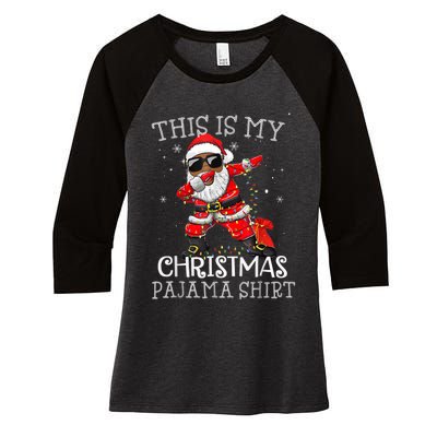 This Is My Christmas Pajama Dabbing African American Santa Women's Tri-Blend 3/4-Sleeve Raglan Shirt