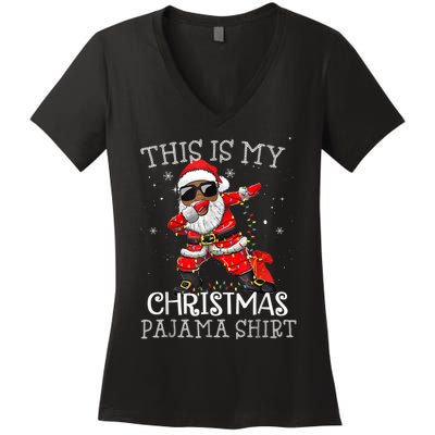 This Is My Christmas Pajama Dabbing African American Santa Women's V-Neck T-Shirt