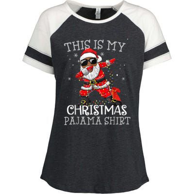 This Is My Christmas Pajama Dabbing African American Santa Enza Ladies Jersey Colorblock Tee